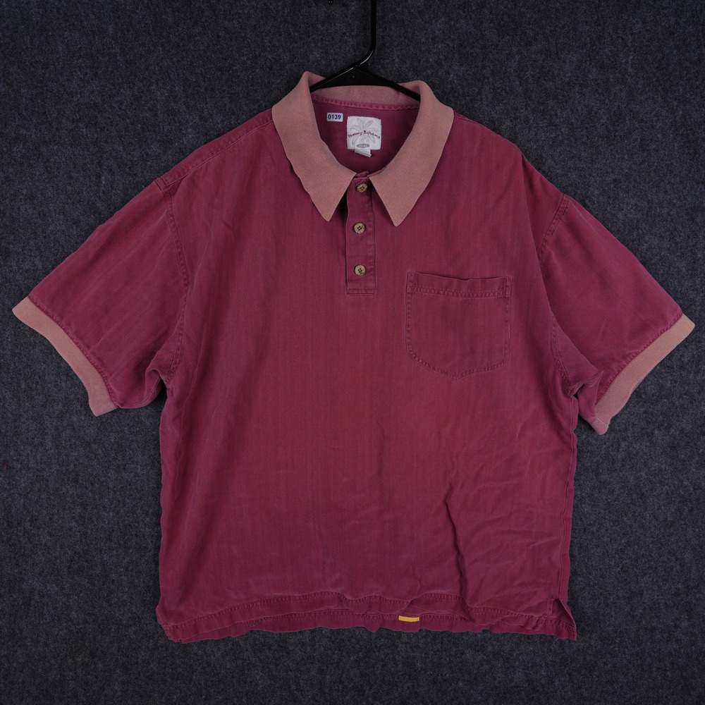 Tommy Bahama Relax Polo Shirt Mens XL Burgundy Silk Blend Herringbone Good